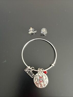 Ohio State Buckeyes Silver Charm Bangle Bracelet with matching Earrings